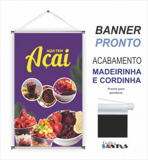 banner pronto tema:  Açaí Lona 280g   Brilho Madeira e cordinha 