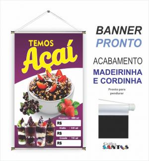 banner pronto tema:  Açaí Lona 280g   Brilho Madeira e cordinha 