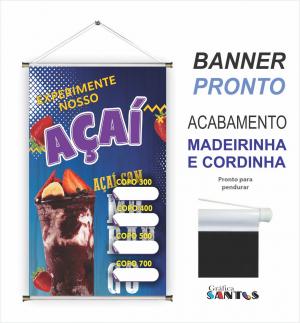 banner pronto tema:  Açaí Lona 280g   Brilho Madeira e cordinha 
