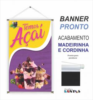 banner pronto tema:  Açaí Lona 280g   Brilho Madeira e cordinha 