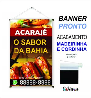 banner pronto tema:  ACARAJÉ Lona 280g   Brilho Madeira e cordinha 
