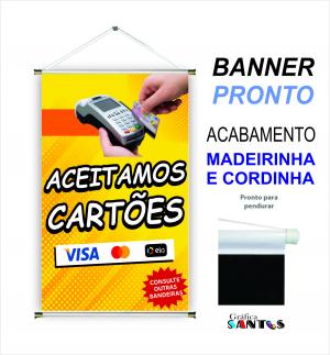 banner pronto tema: Aceitamos Cartões Lona 280g   Brilho Madeira e cordinha 