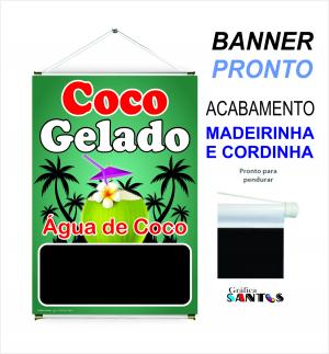 banner pronto tema: Água de Coco Lona 280g   Brilho Madeira e cordinha 
