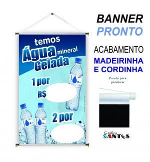 banner pronto tema:  Água mineral Lona 280g   Brilho Madeira e cordinha 