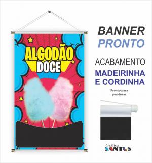 banner pronto tema:  Algodão Doce Lona 280g   Brilho Madeira e cordinha 