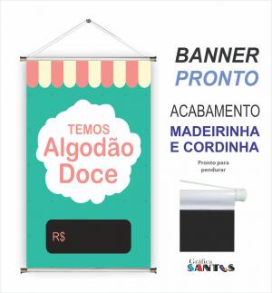 banner pronto tema:  Algodão Doce Lona 280g   Brilho Madeira e cordinha 