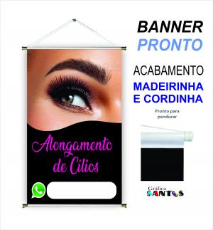 banner pronto tema: Alongamento de cíclios Lona 280g   Brilho Madeira e cordinha 
