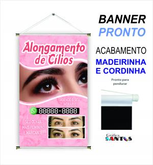 banner pronto tema: Alongamento de cíclios Lona 280g   Brilho Madeira e cordinha 