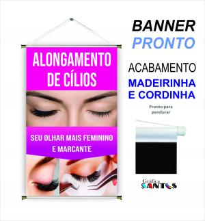 banner pronto tema: Alongamento de Cílios Lona 280g   Brilho Madeira e cordinha 