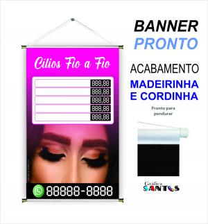 banner pronto tema: Cílios Fio a Fio Lona 280g   Brilho Madeira e cordinha 