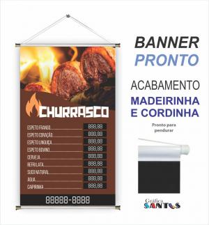 banner pronto tema:  Churrasco Lona 280g   Brilho Madeira e cordinha 
