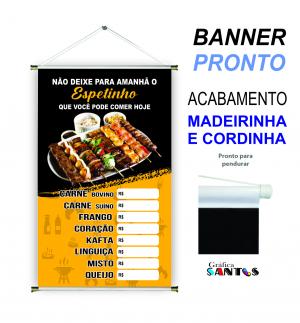 banner pronto tema:  Espetinho Lona 280g   Brilho Madeira e cordinha 