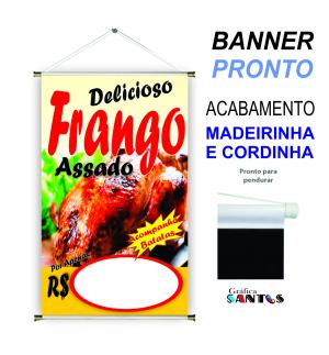 banner pronto tema:  Frango Assado Lona 280g   Brilho Madeira e cordinha 