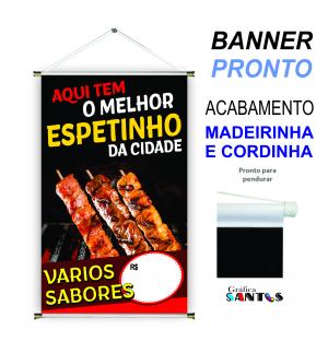 banner pronto tema:  Espetinho Lona 280g   Brilho Madeira e cordinha 