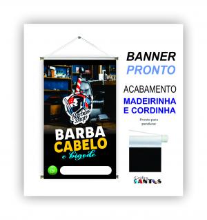 banner pronto tema:  Barbeiro Lona 280g   Brilho Madeira e cordinha 