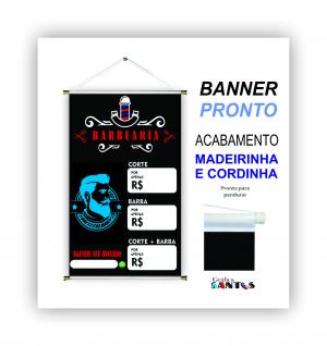 banner pronto tema:  Barbeiro Lona 280g   Brilho Madeira e cordinha 