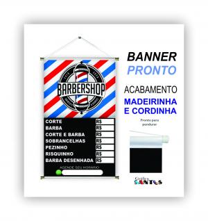 banner pronto tema:  Barbeiro Lona 280g   Brilho Madeira e cordinha 