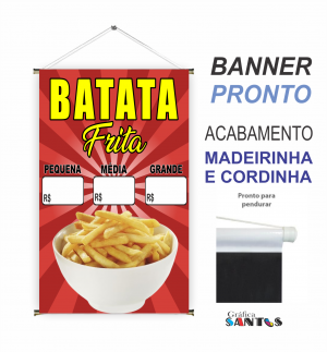 banner pronto tema: Batata Frita Lona 280g   Brilho Madeira e cordinha 
