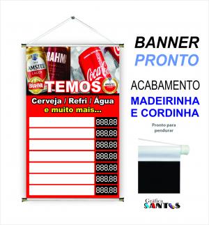 banner pronto tema: Bebidas Lona 280g   Brilho Madeira e cordinha 