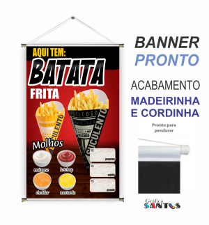 banner pronto tema: Batata Frita Lona 280g   Brilho Madeira e cordinha 