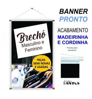 banner pronto tema: Brechó Lona 280g   Brilho Madeira e cordinha 