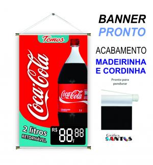 banner pronto tema: Coca Cola 2L Retornável Lona 280g   Brilho Madeira e cordinha 