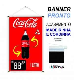banner pronto tema: Coca Cola 1L Lona 280g   Brilho Madeira e cordinha 
