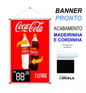 banner pronto tema: Coca Cola 2L Lona 280g   Brilho Madeira e cordinha 