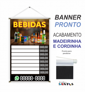 banner pronto tema: Bebidas Lona 280g   Brilho Madeira e cordinha 
