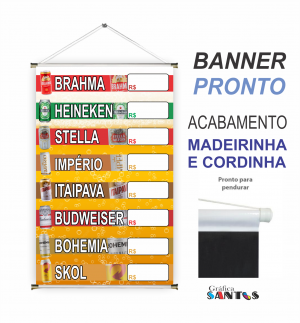 banner pronto tema: Bebidas Lona 280g   Brilho Madeira e cordinha 