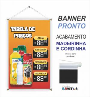 banner pronto tema: Bebidas - Tabela de preços Lona 280g   Brilho Madeira e cordinha 