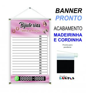 banner pronto tema: Bijuterias Lona 280g   Brilho Madeira e cordinha 