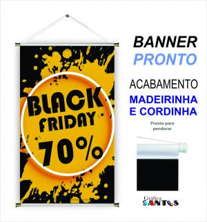 banner pronto tema: Black Friday Lona 280g   Brilho Madeira e cordinha 