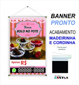 banner pronto tema:  Bolo de Pote Lona 280g   Brilho Madeira e cordinha 