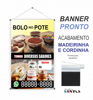 banner pronto tema:  Bolo de Pote Lona 280g   Brilho Madeira e cordinha 