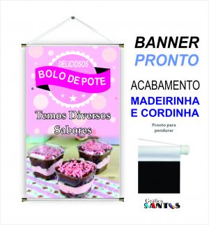 banner pronto tema:  Bolo de Pote Lona 280g   Brilho Madeira e cordinha 