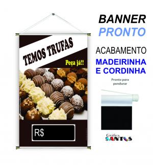 banner pronto tema: Trufas Lona 280g   Brilho Madeira e cordinha 