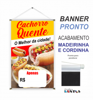 banner pronto tema: Cachorro Quente Lona 280g   Brilho Madeira e cordinha 