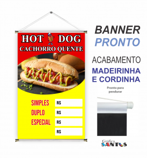 banner pronto tema: Cachorro Quente Lona 280g   Brilho Madeira e cordinha 
