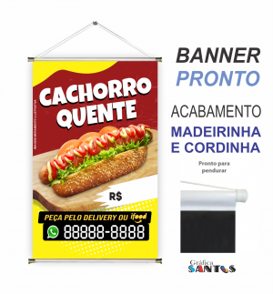 banner pronto tema: Cachorro Quente Lona 280g   Brilho Madeira e cordinha 
