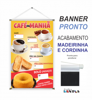 banner pronto tema: Café da Manhã Lona 280g   Brilho Madeira e cordinha 