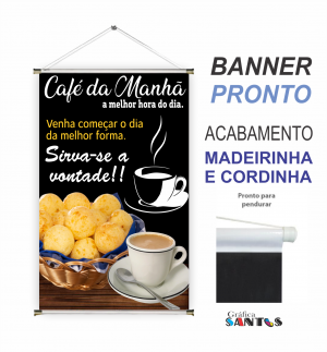 banner pronto tema: Café da Manhã Lona 280g   Brilho Madeira e cordinha 