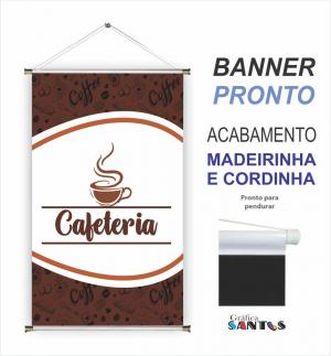 banner pronto tema: Cafeteria Lona 280g   Brilho Madeira e cordinha 
