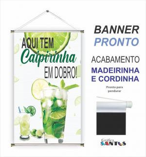 banner pronto tema: Caipirinha em Dobro Lona 280g   Brilho Madeira e cordinha 