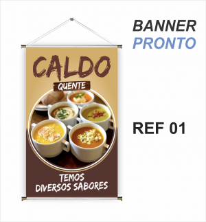 banner pronto tema: Caldos e Sopas Lona 280g   Brilho Madeira e cordinha 
