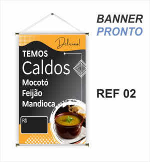 banner pronto tema: Caldos e Sopas Lona 280g   Brilho Madeira e cordinha 