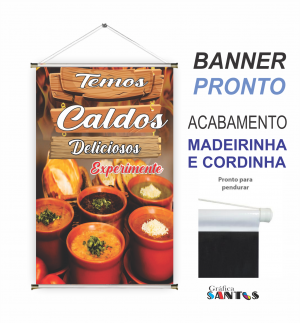 banner pronto tema: Caldos e Sopas Lona 280g   Brilho Madeira e cordinha 