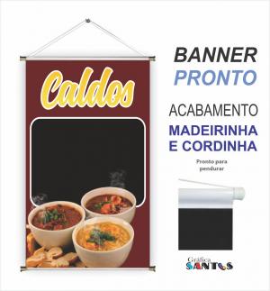 banner pronto tema: Caldos e Sopas Lona 280g   Brilho Madeira e cordinha 
