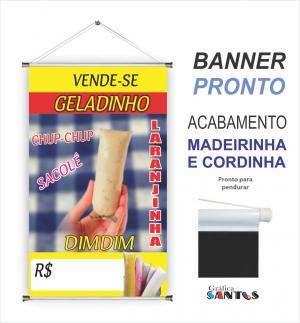 banner pronto tema:  Chup - Chup / Geladinho Lona 280g   Brilho Madeira e cordinha 