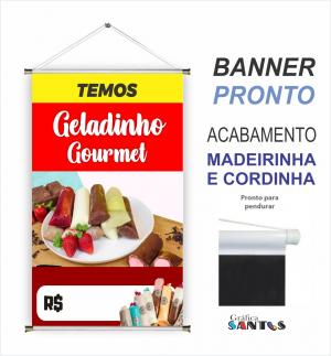 banner pronto tema:  Chup - Chup / Geladinho Lona 280g   Brilho Madeira e cordinha 